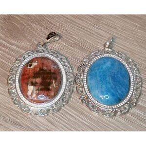 BUNDLE 2 gemstone large cabochon pendants statement style